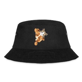 Peeking Border Collie Hund und süßes Kätzchen - Bucket Hat - Schwarz - Vorne - Lela (165cm)