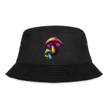 Pilz / Mushroom / Wiese / Wald / Goa / Psy - Bucket Hat - Schwarz - Vorne - Lela (165cm)