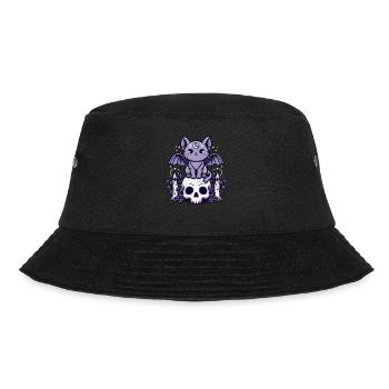 Kawaii Pastel Goth Cute Creepy Katze Fledermaus - Bucket Hat - Schwarz - Vorne - Lela (165cm)