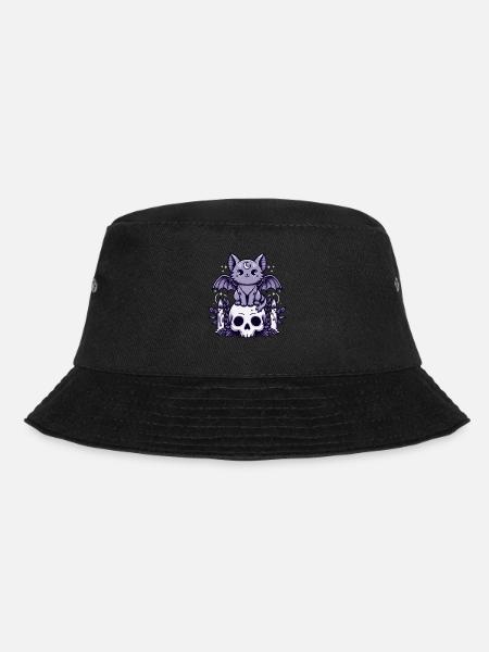 Kawaii Pastel Goth Cute Creepy Katze Fledermaus - Bucket Hat - Schwarz
