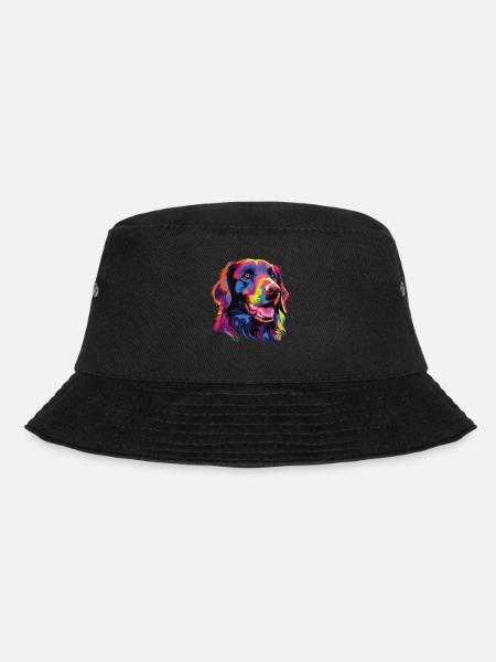 Watercolor Colorful Flat Coated Retriever - Bucket Hat - black
