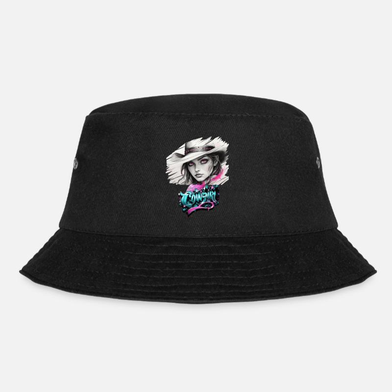 Cowboy , Pferdemädchen mit Cowboyhut - Bucket Hat - Schwarz