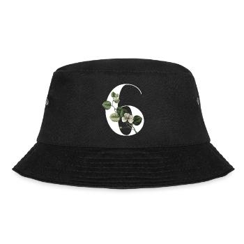 Nummer 6 Blumengrün -6. Geburtstag Blumen - Bucket Hat - Schwarz - Vorne - Lela (165cm)