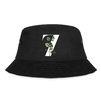 Nummer 7 Blumengrün -7. Blumengeburtstag - Bucket Hat - Schwarz - Vorne - Lela (165cm)