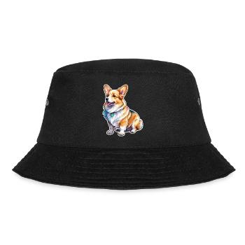 Welsh Corgi Pembroke Watercolor - Bucket Hat - black - Front - Lela (165cm)