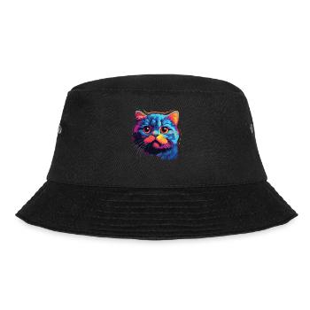 Cat Watercolor Colorful Scottish Fold-eared Cat - Bucket Hat - black - Front - Lela (165cm)