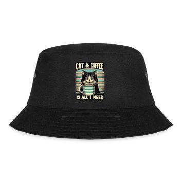Katze und Kaffee ist alles was ich brauche - Bucket Hat - Schwarz - Vorne - Lela (165cm)