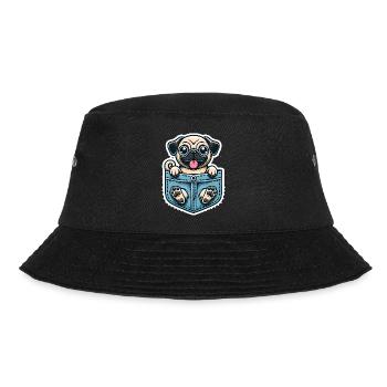 Cute Pug in Pocket Cartoon Design - Bucket Hat - black - Front - Lela (165cm)