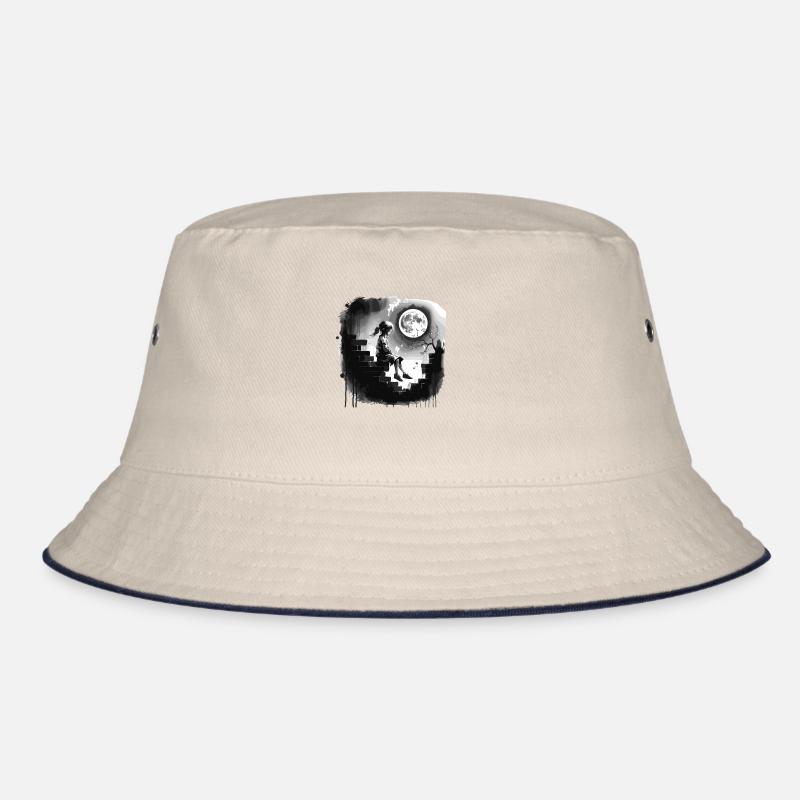 Mädchen Auf Einer Mauer Unter Vollmond Bucket Hat