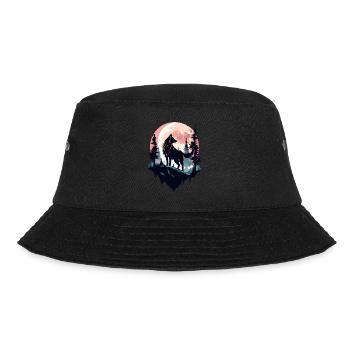 Wolf Mond Nacht Wolfskopf Wald Natur Berge Wildnis - Bucket Hat - Schwarz - Vorne - Lela (165cm)
