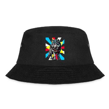 Retro Tattoo Wolf Wölfe Husky Hund Hunde - Bucket Hat - Schwarz - Vorne - Lela (165cm)