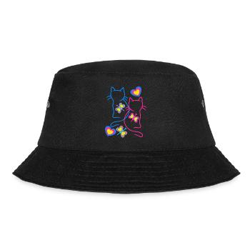 Katze Katzen Retro Vintage 80er 90er - Bucket Hat - Schwarz - Vorne - Lela (165cm)