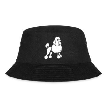 Eleganter Pudel Silhouette weiß Minimalistisch - Bucket Hat - Schwarz - Vorne - Lela (165cm)