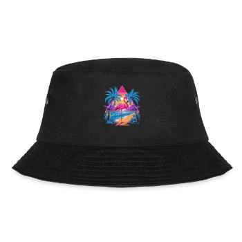 Flamingo Beach Paradise Retro Tropical - Bucket Hat - black - Front - Lela (165cm)