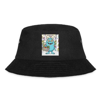 Einkaufsmonster Cartoonstil - Bucket Hat - Schwarz - Vorne - Lela (165cm)