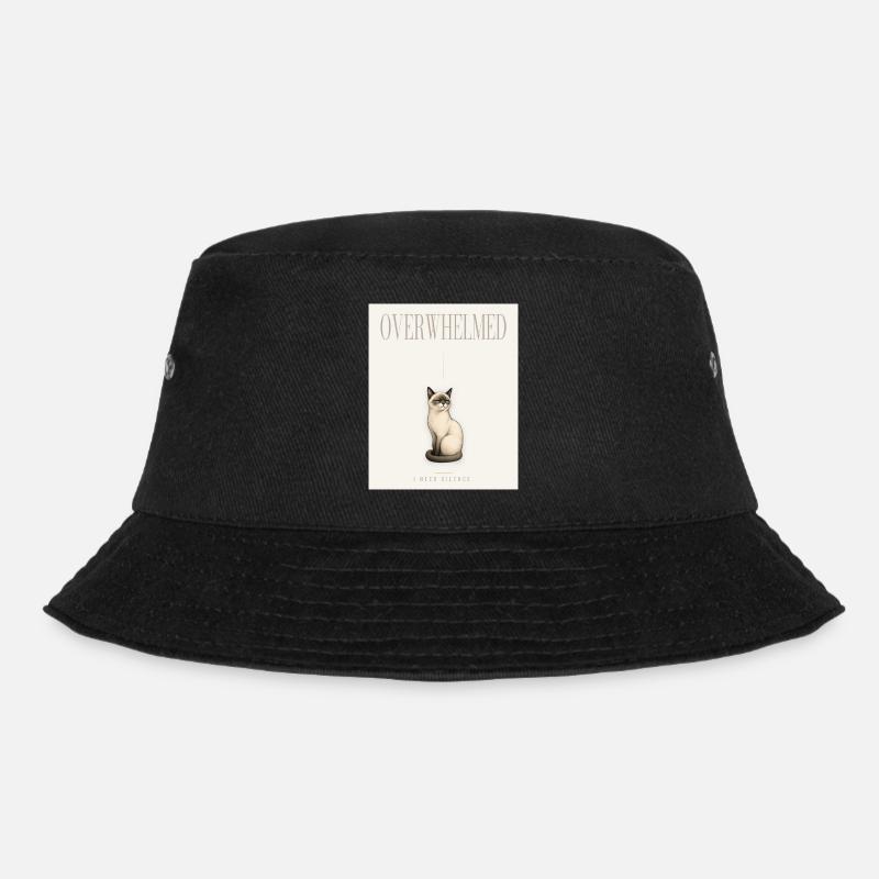 OVERWHELMED. Noble Cat Introvert Meme Design - Bucket Hat - black