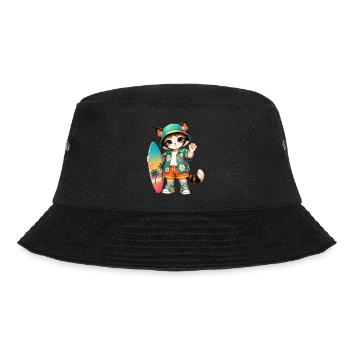 Kawaii tropical surfer cat - Bucket Hat - black - Front - Lela (165cm)