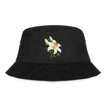 Weiße Lilienblüte mit Tau - Bucket Hat - Schwarz - Vorne