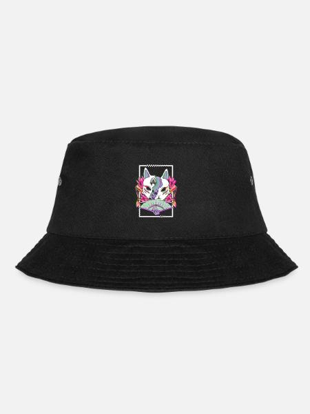 Japanischer Glitch Samurai Geisha Maske Goth - Bucket Hat - Schwarz