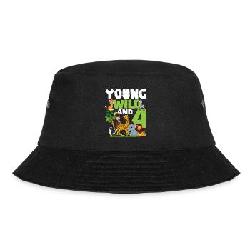 Young Wild And 4 | Safari Animal Theme Birthday - Bucket Hat - black - Front - Lela (165cm)