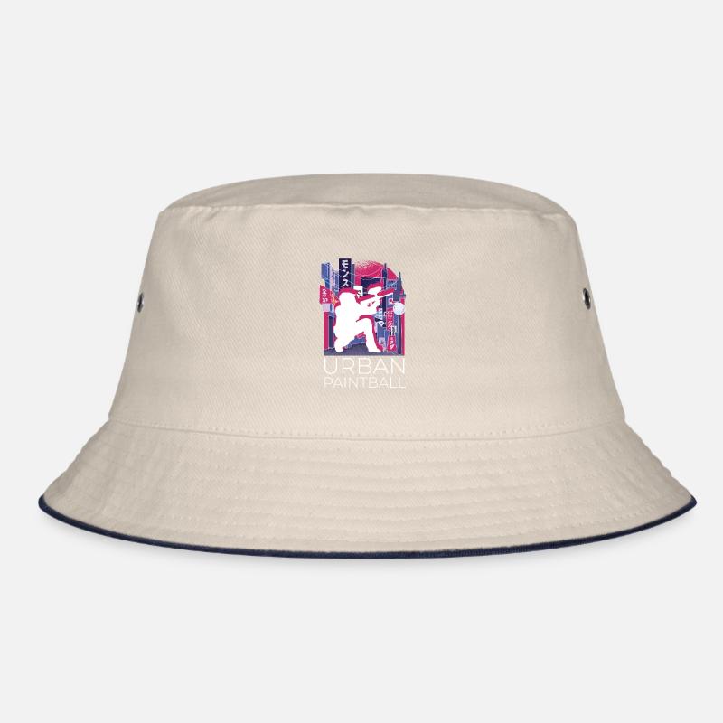 Vaporwave Synthwave Skyline Paintball Bucket Hat