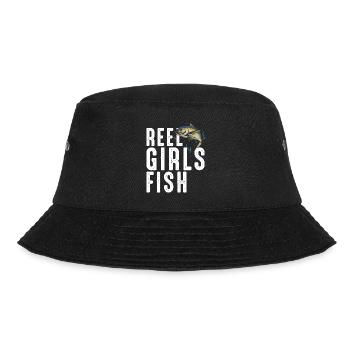 Reel Mädchen Fisch weiblich Frauen Thunfisch Angeln Retro - Bucket Hat - Schwarz - Vorne - Lela (165cm)