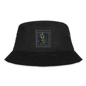 Wildblume Blauer Schmetterling Frauen Garten - Bucket Hat - Schwarz - Vorne - Lela (165cm)