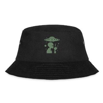 Alien Silhouette with Coffee & UFO - Bucket Hat - black - Front - Lela (165cm)