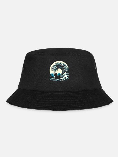 Surfing Cat The big wave off Kanagawa Surfer - Bucket Hat - black