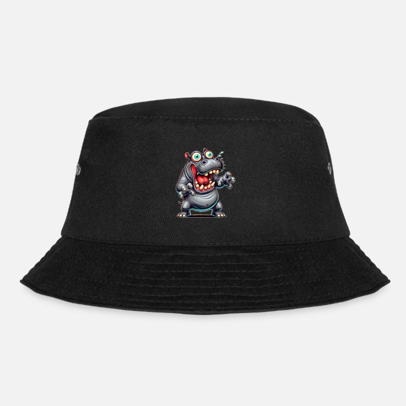 Crazy Nilpferd Comic Stil lustiges Tier Motiv - Bucket Hat - Schwarz