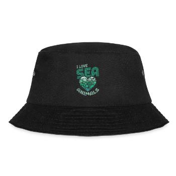 Ich Liebe Meerestiere, Herzform - Bucket Hat - Schwarz - Vorne - Lela (165cm)