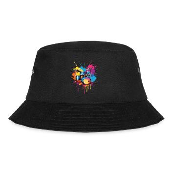 Drums on colorful splashes of color - Bucket Hat - black - Front - Lela (165cm)