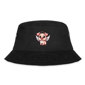 Süßes Ferkel Engel mit Flügel Cartoon - Bucket Hat - Schwarz - Vorne - Lela (165cm)