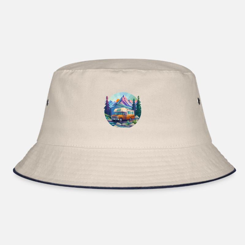 Oldschool Camping – Modern im Low Poly Look Bucket Hat