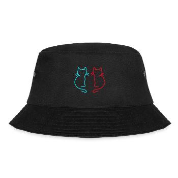 80er 90er Retro Vintage Katzen Katze - Bucket Hat - Schwarz - Vorne - Lela (165cm)