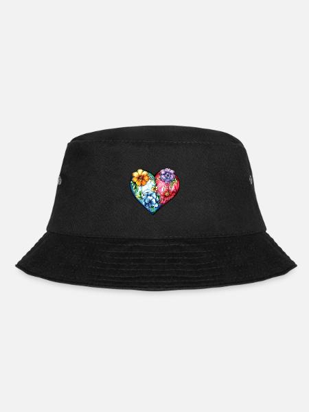 Herz Bunt Ornament Blumen - Bucket Hat - Schwarz
