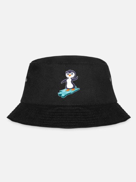 Penguin surfs on an ice floe - Bucket Hat - black