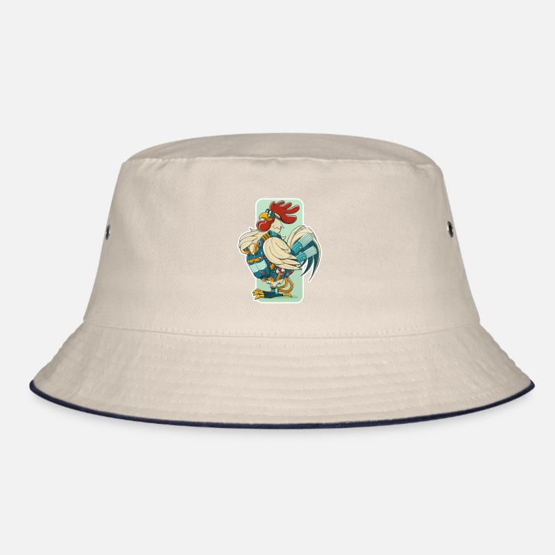 Steampunk Rooster (white circumference) Bucket Hat