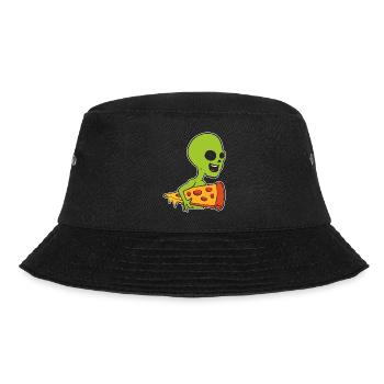 Alien und Pizza. Pizza -Liebhaber Gift - Bucket Hat - Schwarz - Vorne - Lela (165cm)