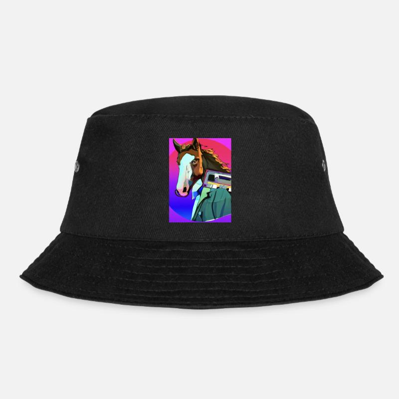 Retro Pferd - Bucket Hat - Schwarz