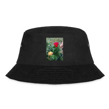 1 red rose and 1 yellow with small hand - Bucket Hat - black - Front - Lela (165cm)