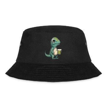 Süßer Dinosaurier trinkt ein Glas BIer - Bucket Hat - Schwarz - Vorne - Lela (165cm)