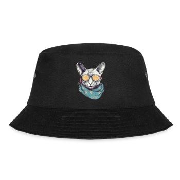 Cat yellow glasses - Bucket Hat - black - Front - Lela (165cm)