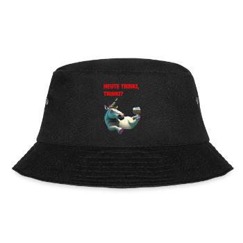 Betrunkenes Einhorn auf dem Rücken „HEUTE TRINKI?“ - Bucket Hat - Schwarz - Vorne - Lela (165cm)