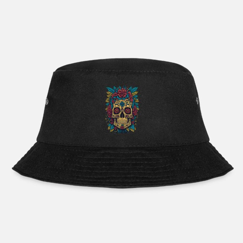 Totenkopf mit Blumen Gothic Cool - Bucket Hat - Schwarz