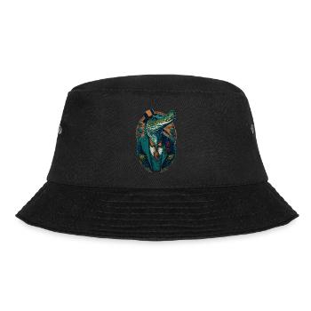 Krokodil mit Hut und Anzug Lustic Comic Style - Bucket Hat - Schwarz - Vorne - Lela (165cm)