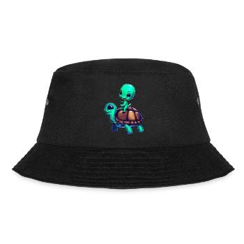 Alien reitet auf einer Schildkröte - Bucket Hat - Schwarz - Vorne - Lela (165cm)