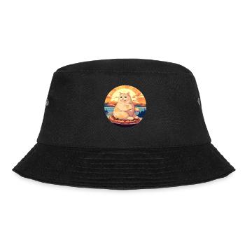 Sonnenuntergangs-Schmaus: Mollige Katze genießt - Bucket Hat - Schwarz - Vorne - Lela (165cm)