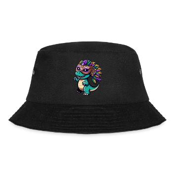 Mardi Gras T-Rex Dino: Maske und Perlen - Bucket Hat - Schwarz - Vorne - Lela (165cm)