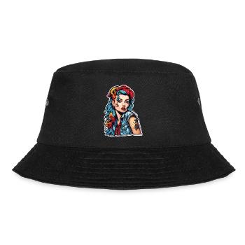 Rockabilly / Pin-up Girl / Frauenpower / 50er - Bucket Hat - Schwarz - Vorne - Lela (165cm)